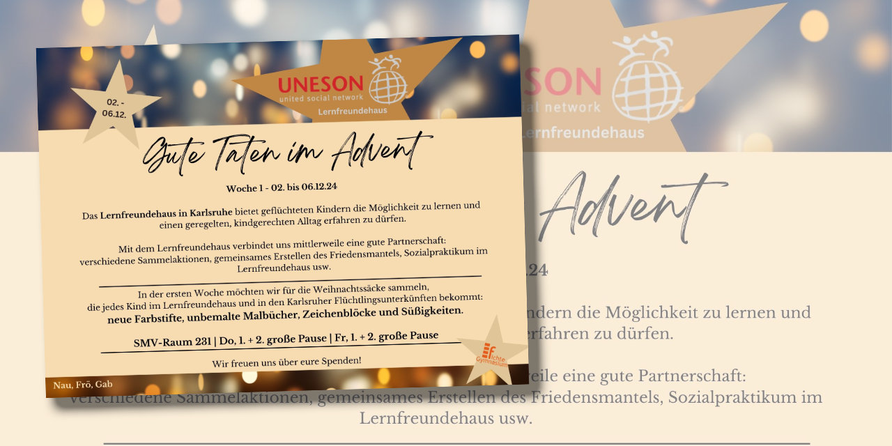 &quot;Eine gute Tat im Advent&quot; - das Fichte macht mit!